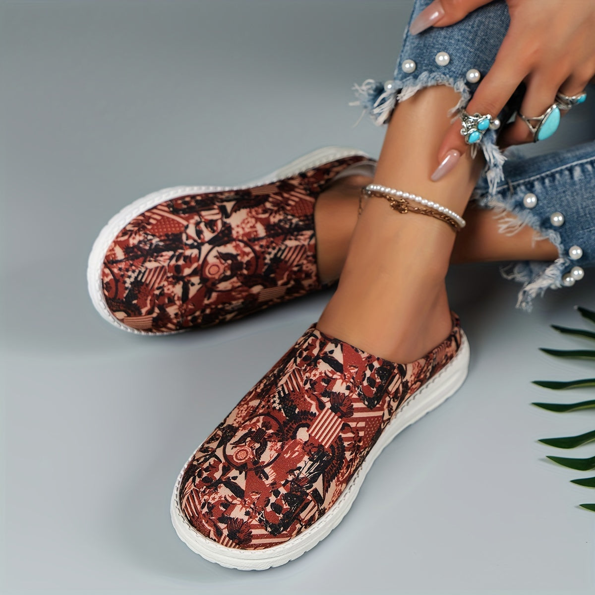 Women's Star & Striped Mule Sneakers Casual Slip On Shoes