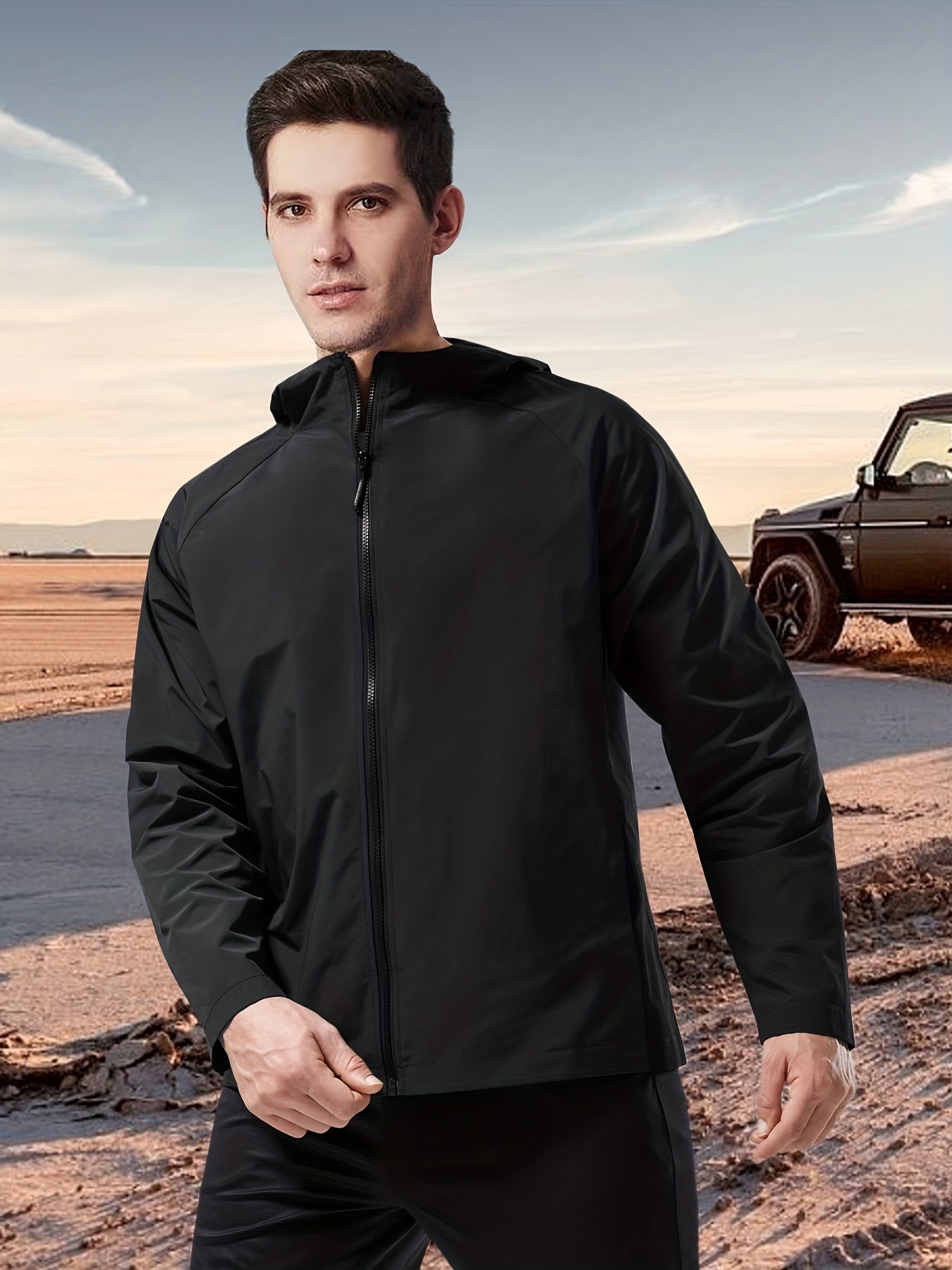 Men's Lightweight Hooded Windbreaker Jacket for Outdoor Activities