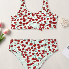  Cherry Print Cut Out Two Piece Swimsuit Set