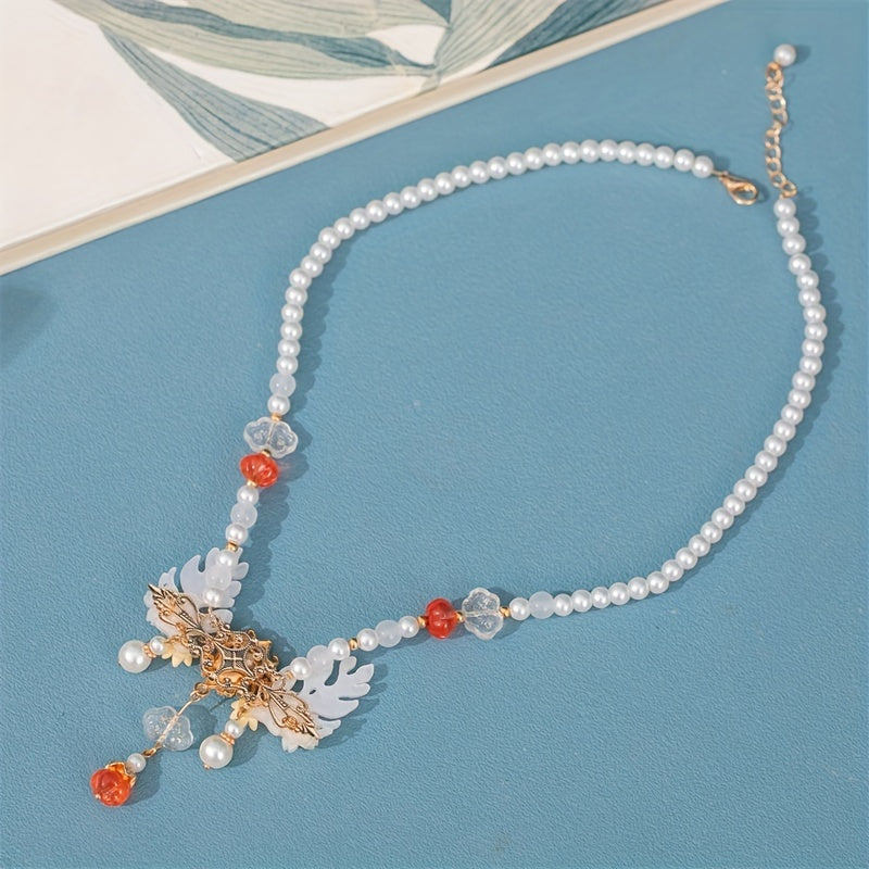 Faux Pearl Beaded Necklace Crystal Cheongsam Accessories