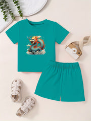 Toddlers Cartoon Dragon Pattern 2pcs Summer Clothing