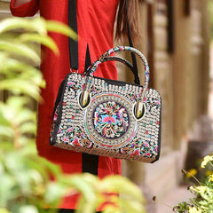 Flower Embroidered Handbags Ethnic Style Crossbody Bag Canvas Satchel Purse