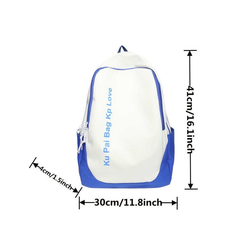 Letter Graphic Backpack Two Tone Colorblock Bookbag