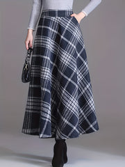  Plaid Print High Rise A line Maxi Skirt