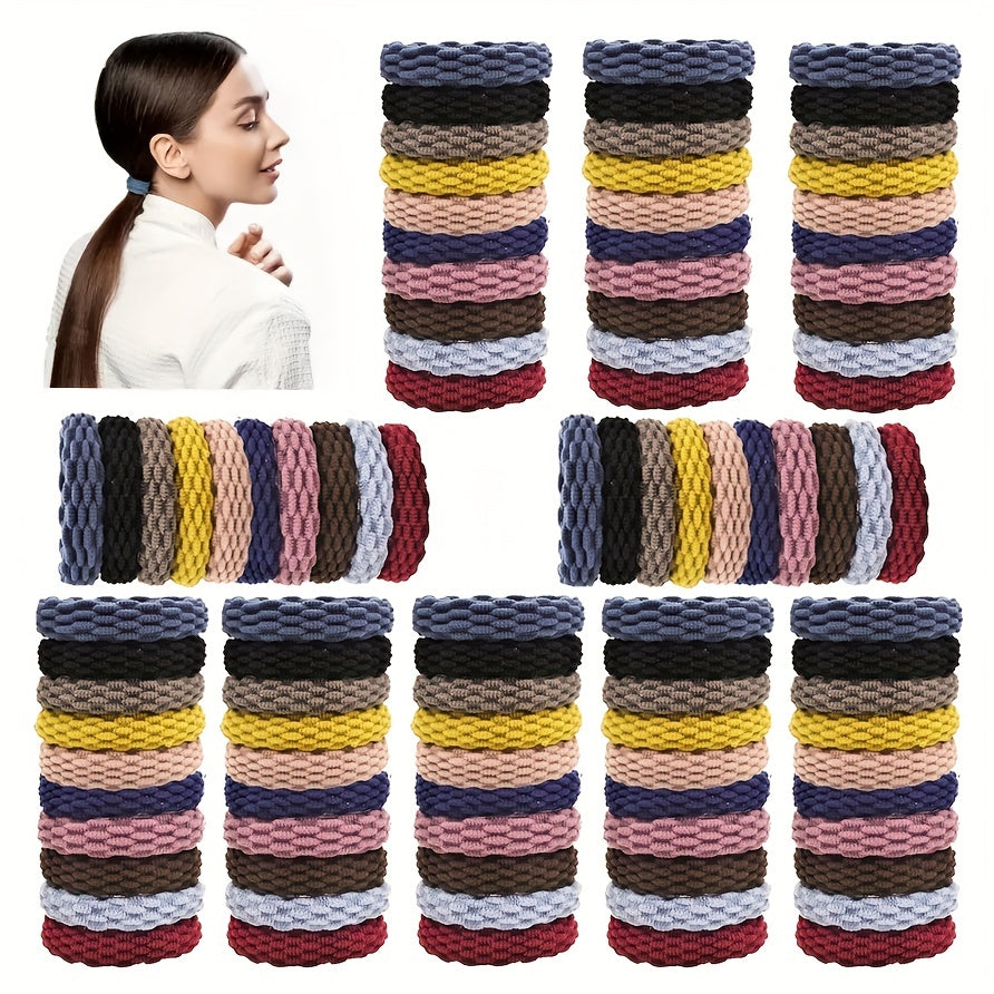 100pcs Seamless Cotten Thick Hair Tie No Crease Elastic Ponytail Holder