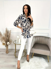  Abstract Stripe Print Long Sleeve Shirt Top