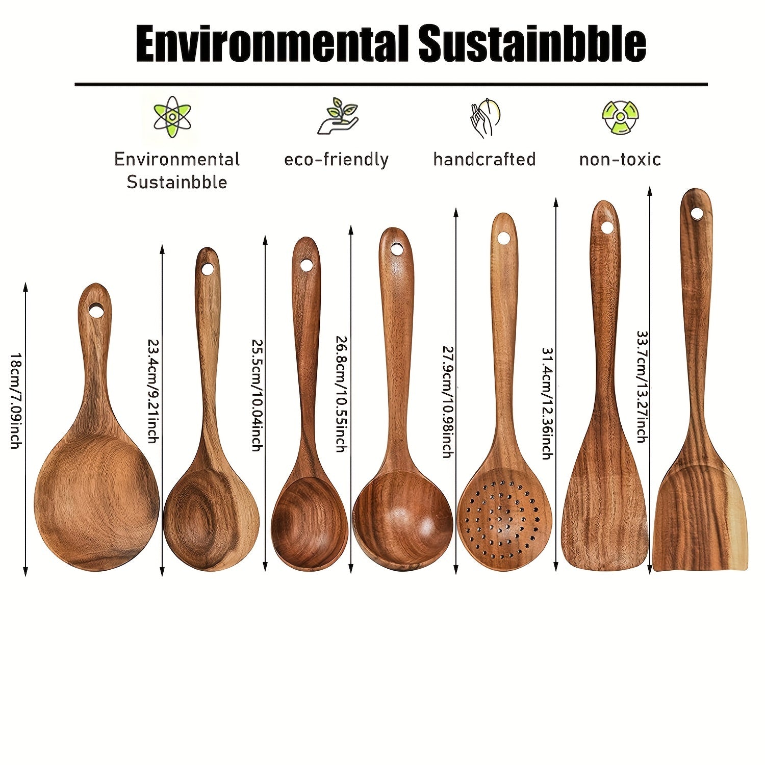 7pcs Teak Wooden Spoons Kitchen Utensils Set