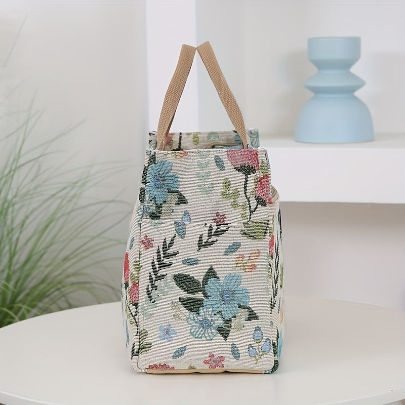 Vintage Floral & Letter Print Lunch Tote, Large Capacity
