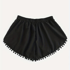  Vacay Shorts Women's Plus Elastic Pompom Trim Stretch Shorts