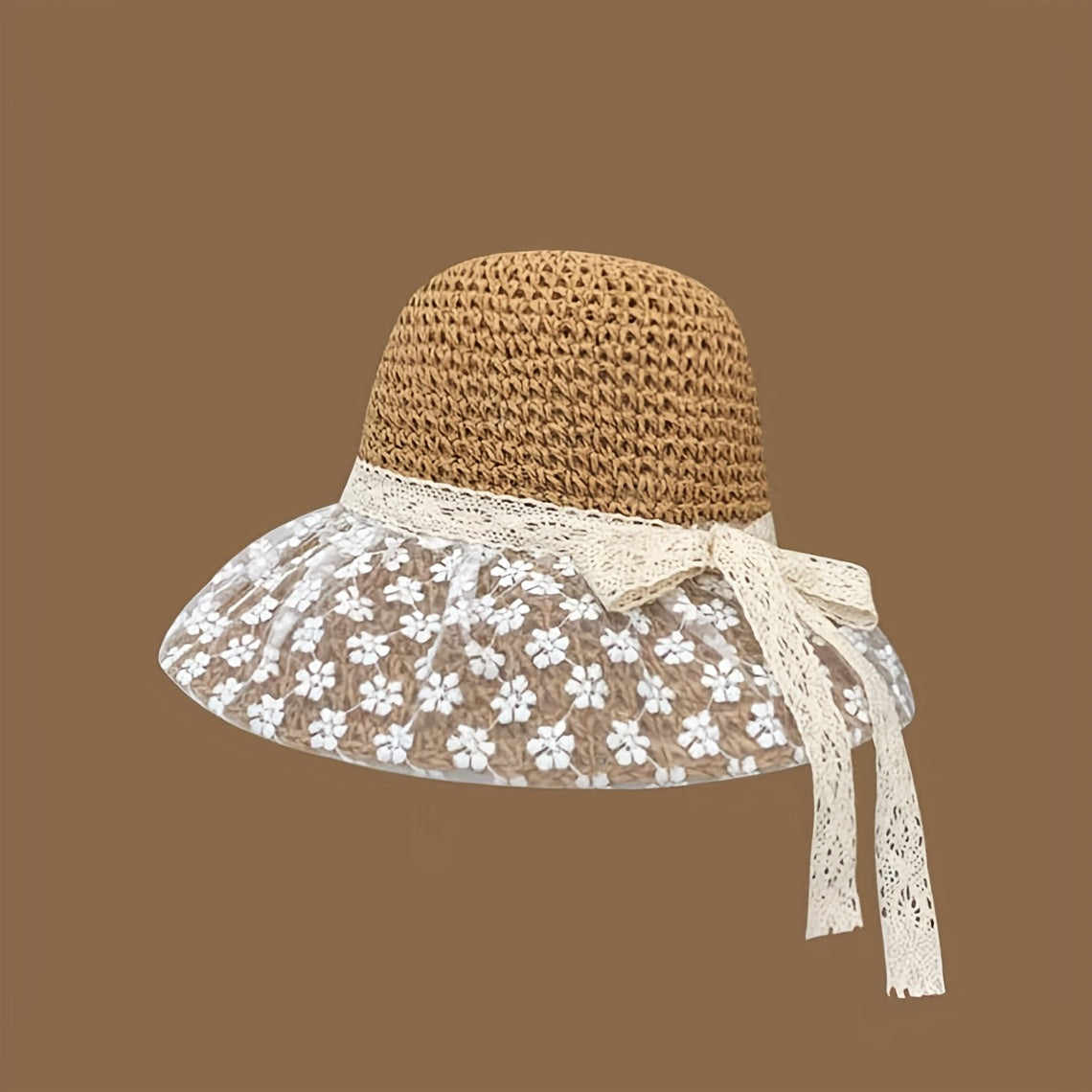 Lace Flower Brim Sun Hat Ribbon Bowknot Straw Hat