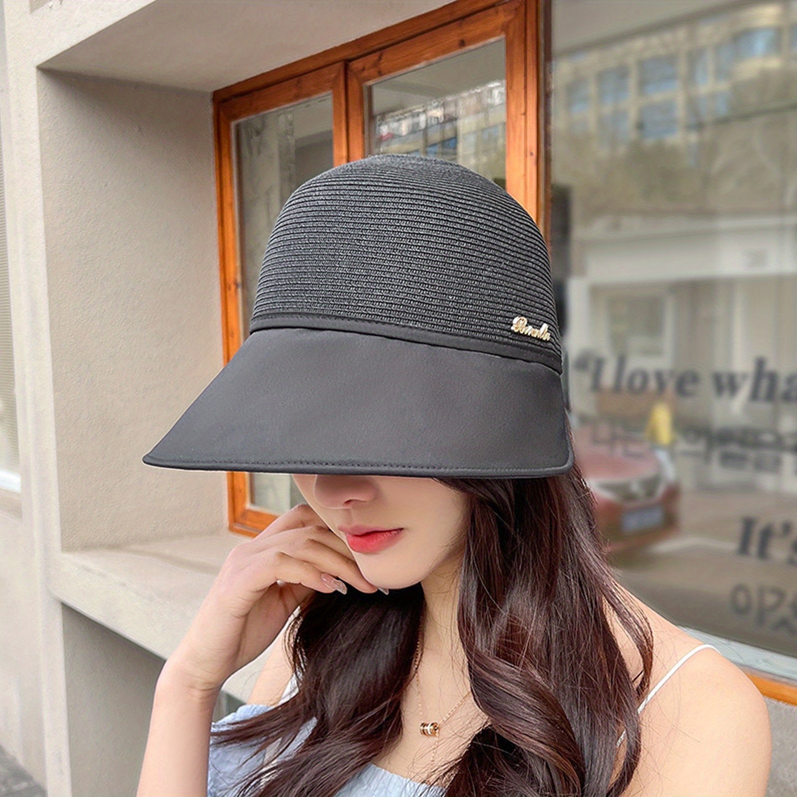 Wide Brim Ponytail Sun Hat UV Protection Bucket Hat for Women
