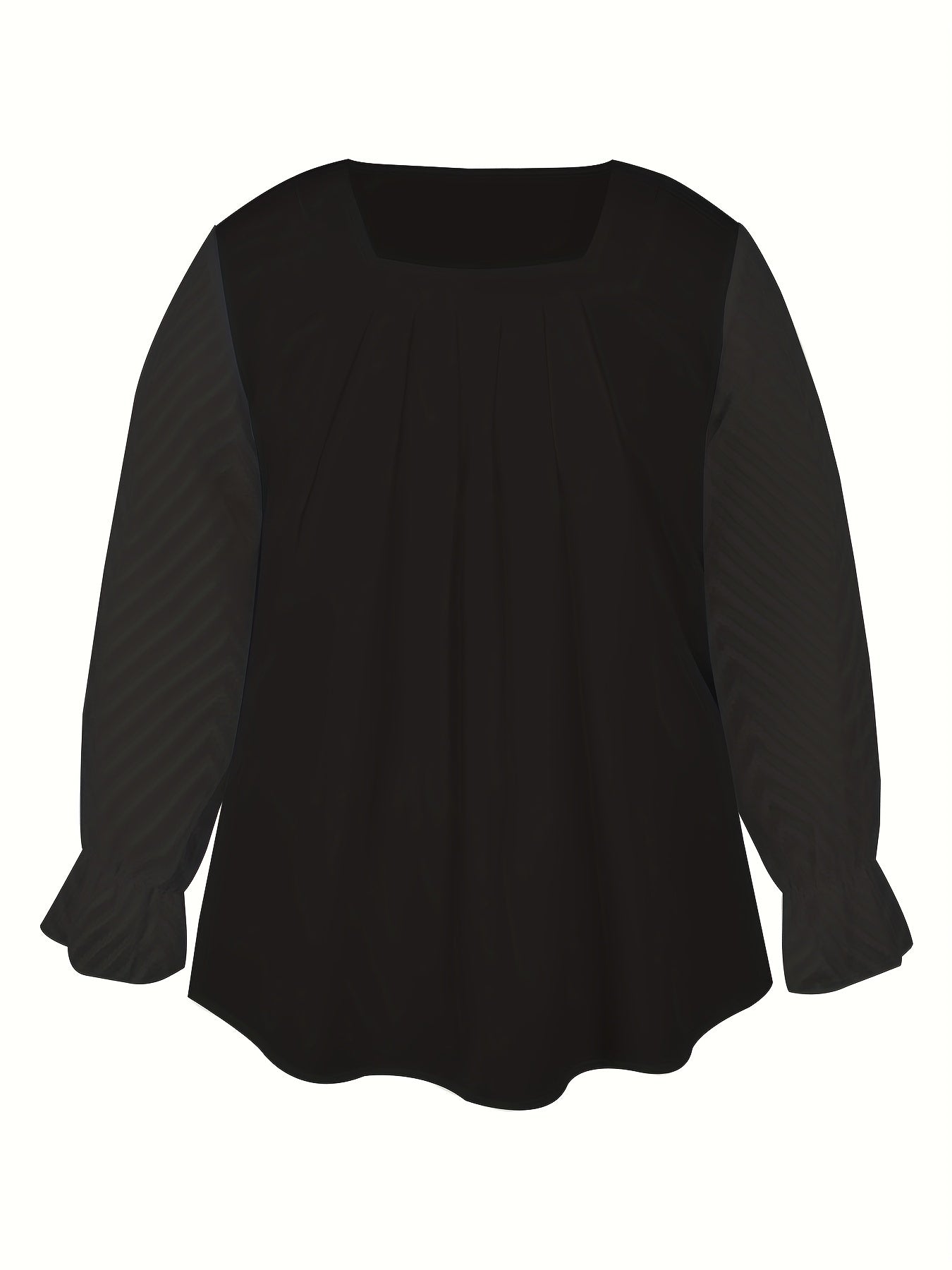  Solid Contrast Lace Lantern Sleeve Square Neck Top
