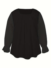  Solid Contrast Lace Lantern Sleeve Square Neck Top