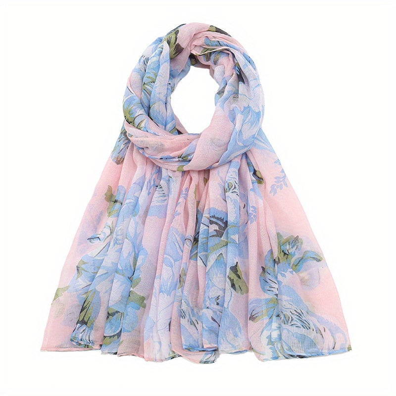 Flower Print Voile Scarf Light Shawl Windproof Head Wrap