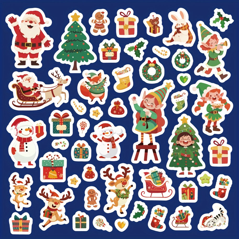 50 Christmas Stickers Waterproof Double Sided Santa Deer & Holiday Designs