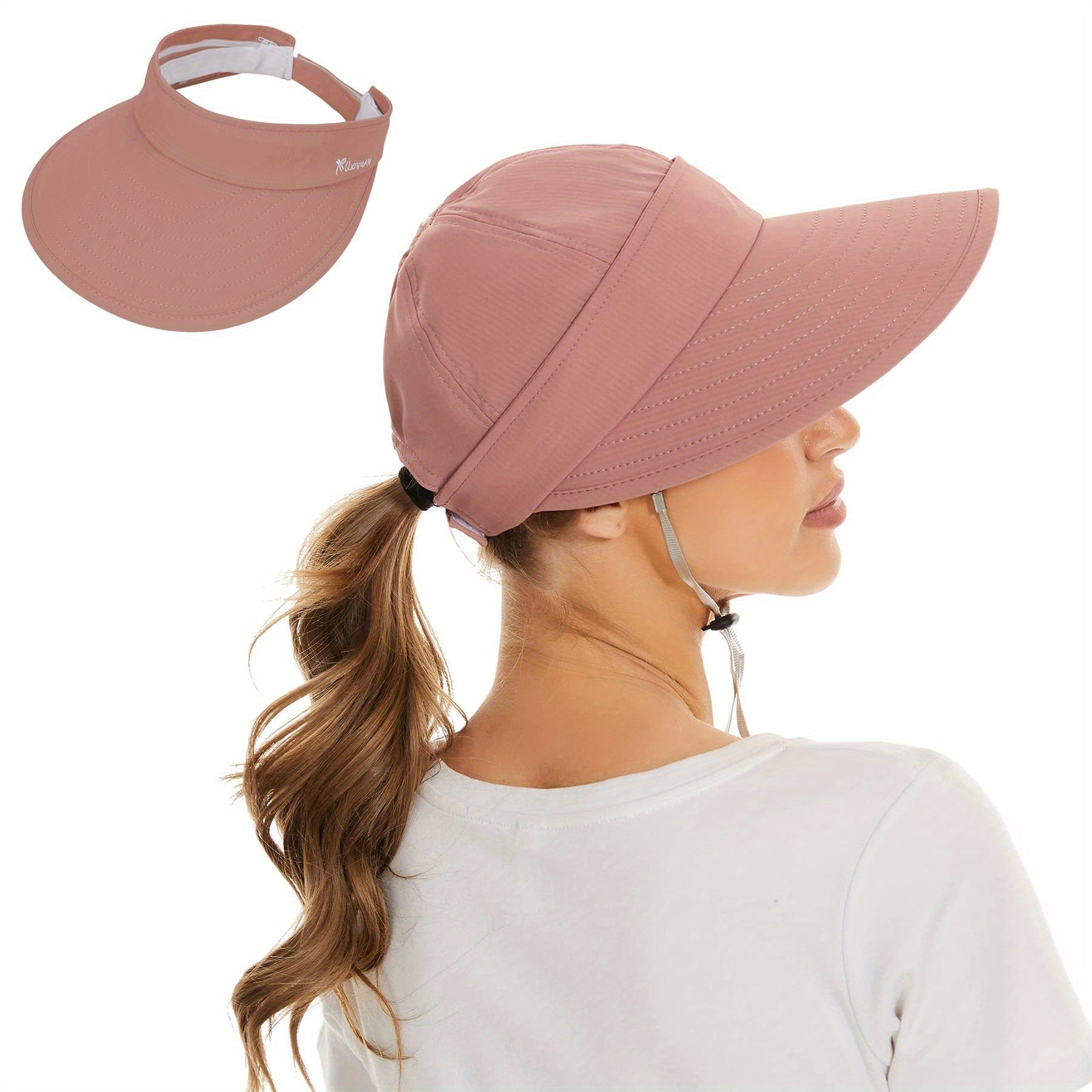 Womens 2 In 1 Zip Off Visor Ponytail Sun Hat UV Protection Sports Cap
