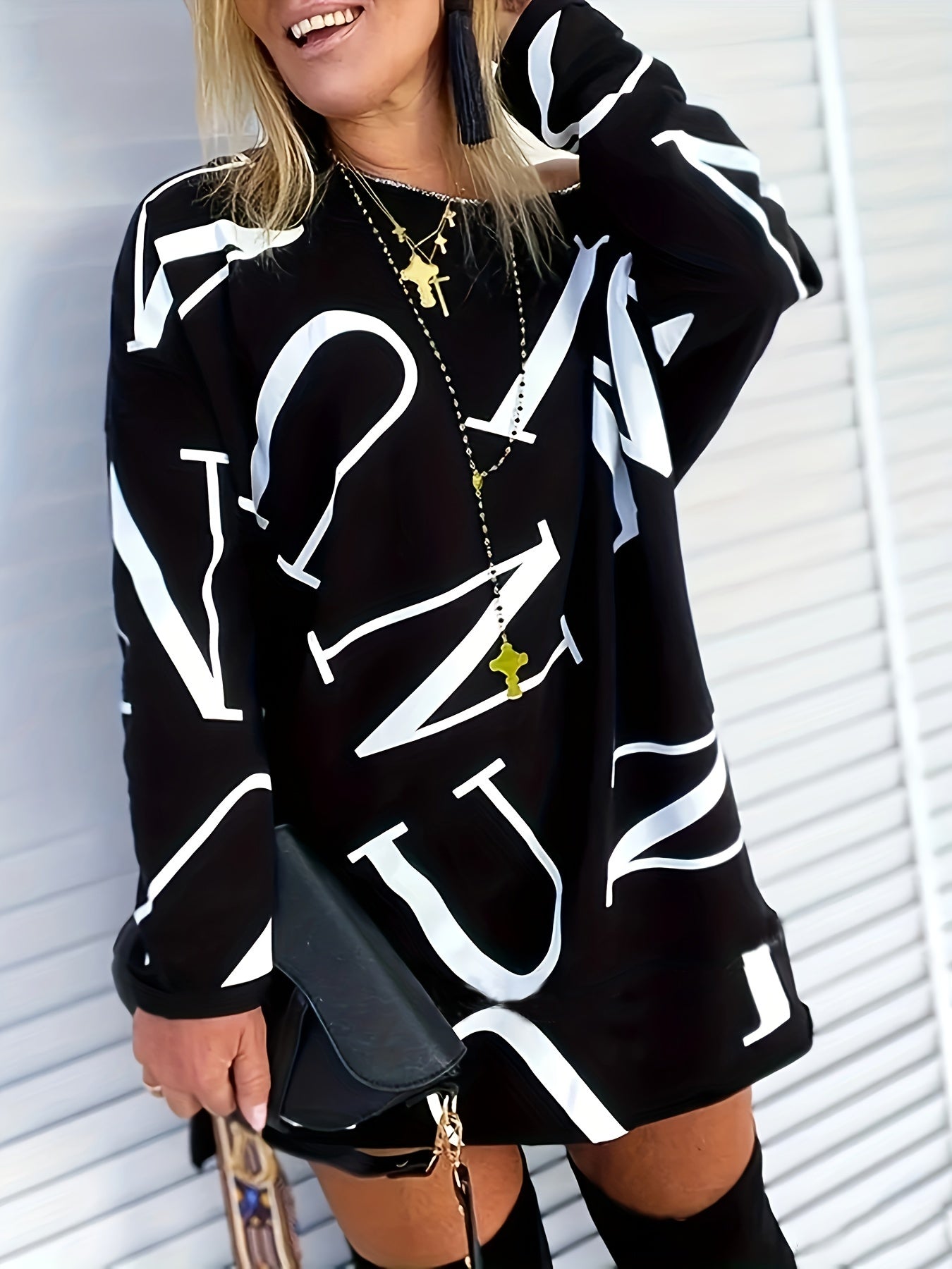  Casual Dress Women's Plus Letter Print Long Sleeve
