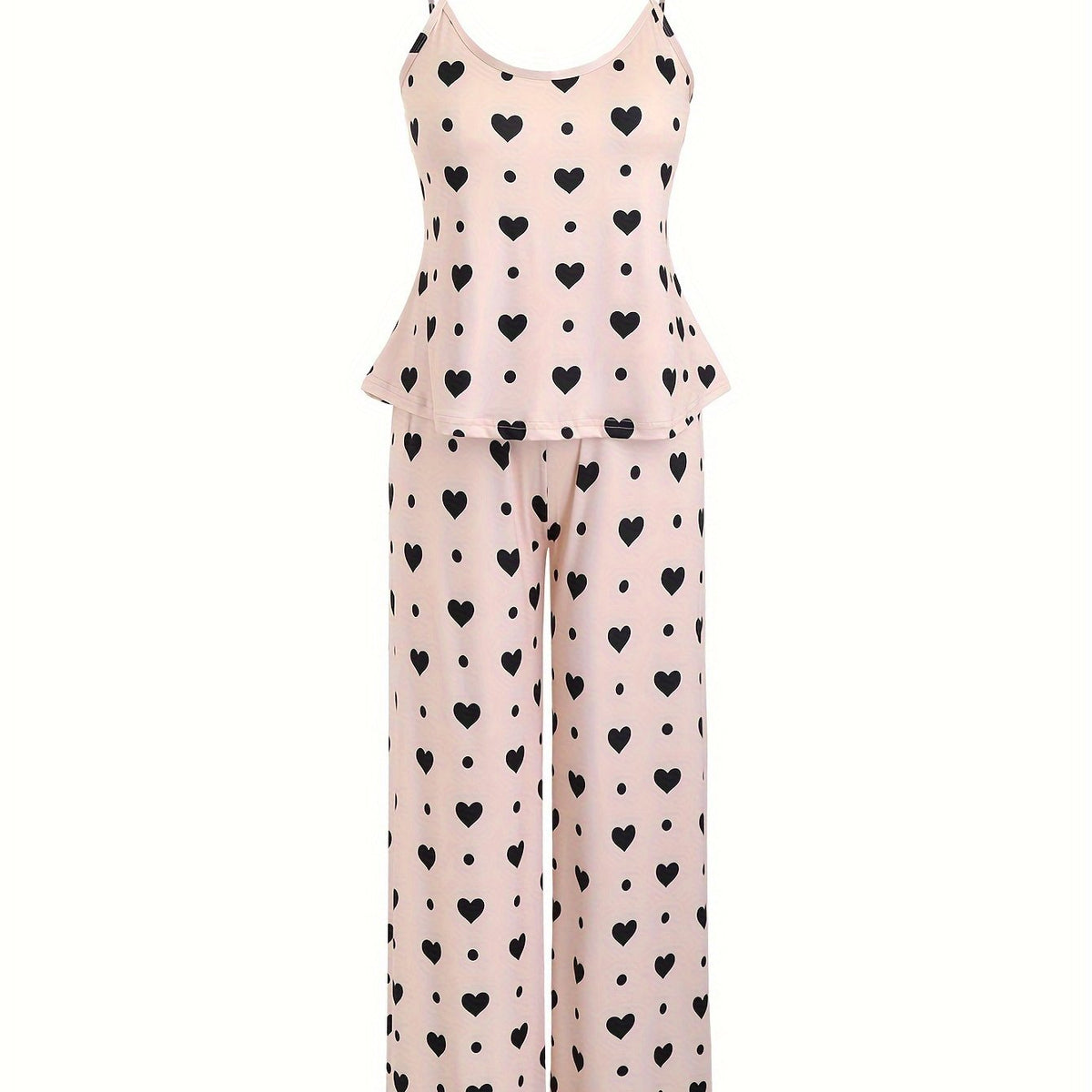  Heart & Dot Print Cami Top & Pants Lounge Two Piece Set