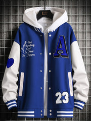 Men's Stand Collar Casual Sports Jacket Block Letter Embroidery Coat