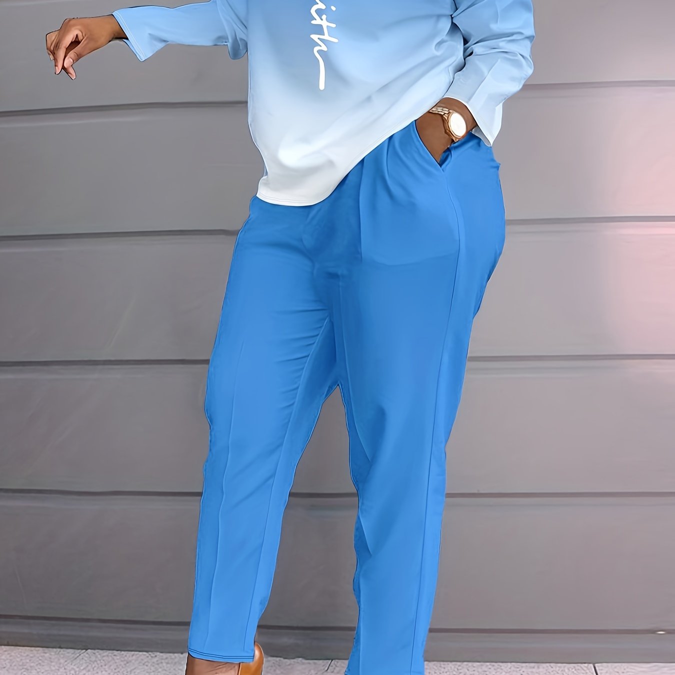 Women's Plus Letter & Ombre Print 2-Piece Set