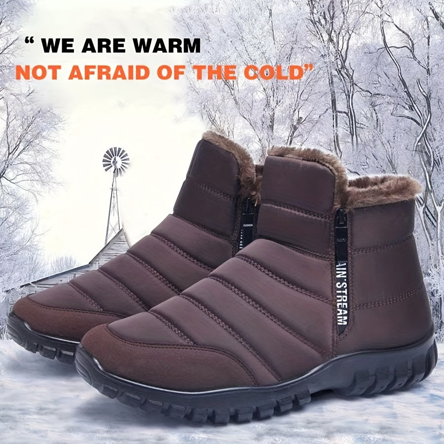 Men's Zipper Snow Boots Waterproof Non Slip Hiking Shoes
