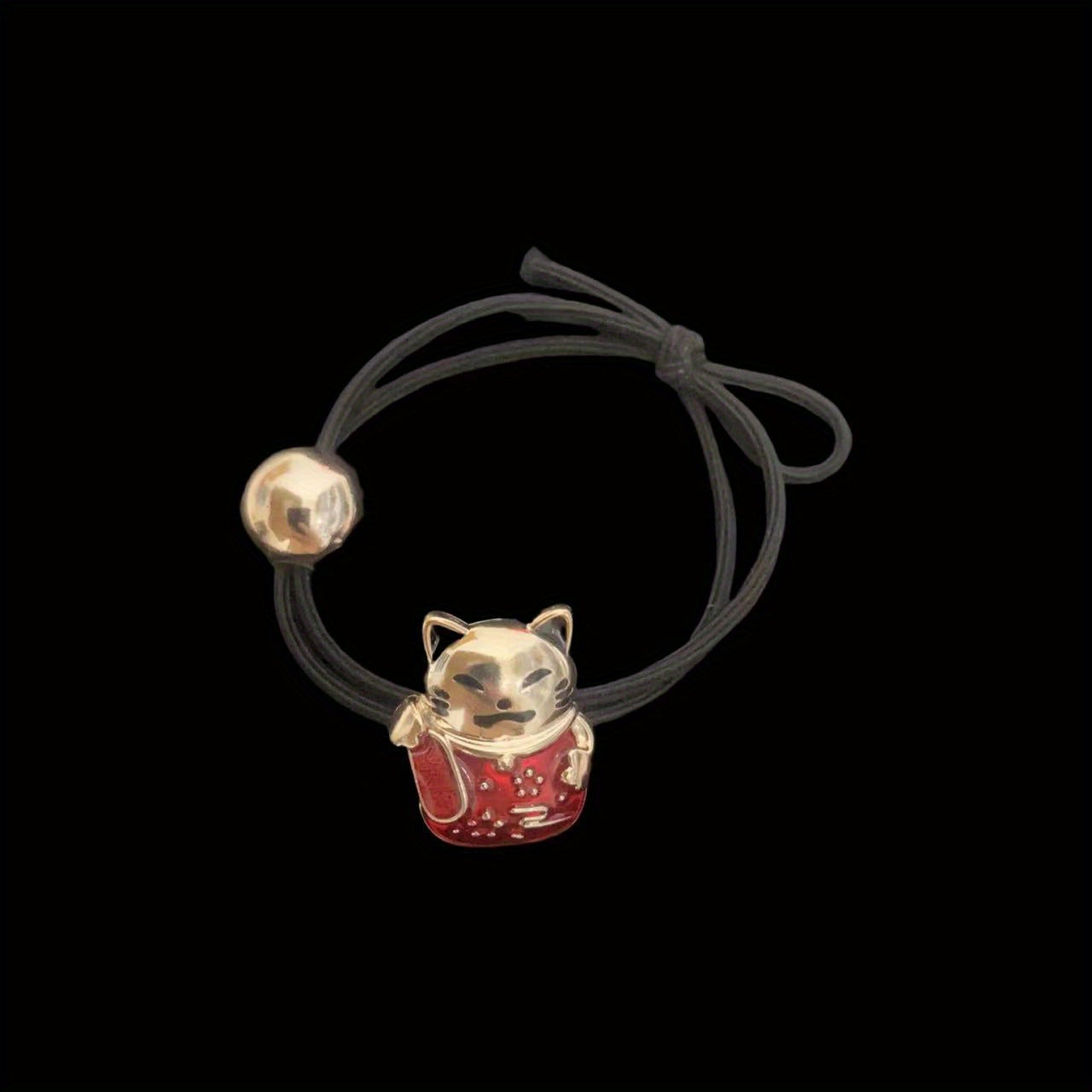 Lucky Cat Rubber Band Golden Beads Hair Ring Hair Rope Hair Accessorie