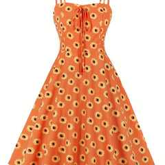  Daisy Print Split Strap A Line Cami Dress
