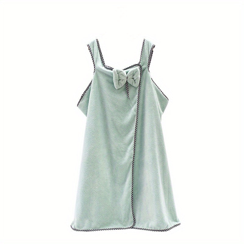 Sleeveless Coral Fleece Bath Towel Spaghetti Strap Bathrobe With Bow Tie