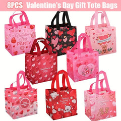 8pcs Valentines Reusable Gift Bags Treat Bags Handles Valentines Party Bags