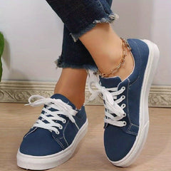Flat Canvas Sneakers Lace Up Low Top Shoes Casual Walking Shoes