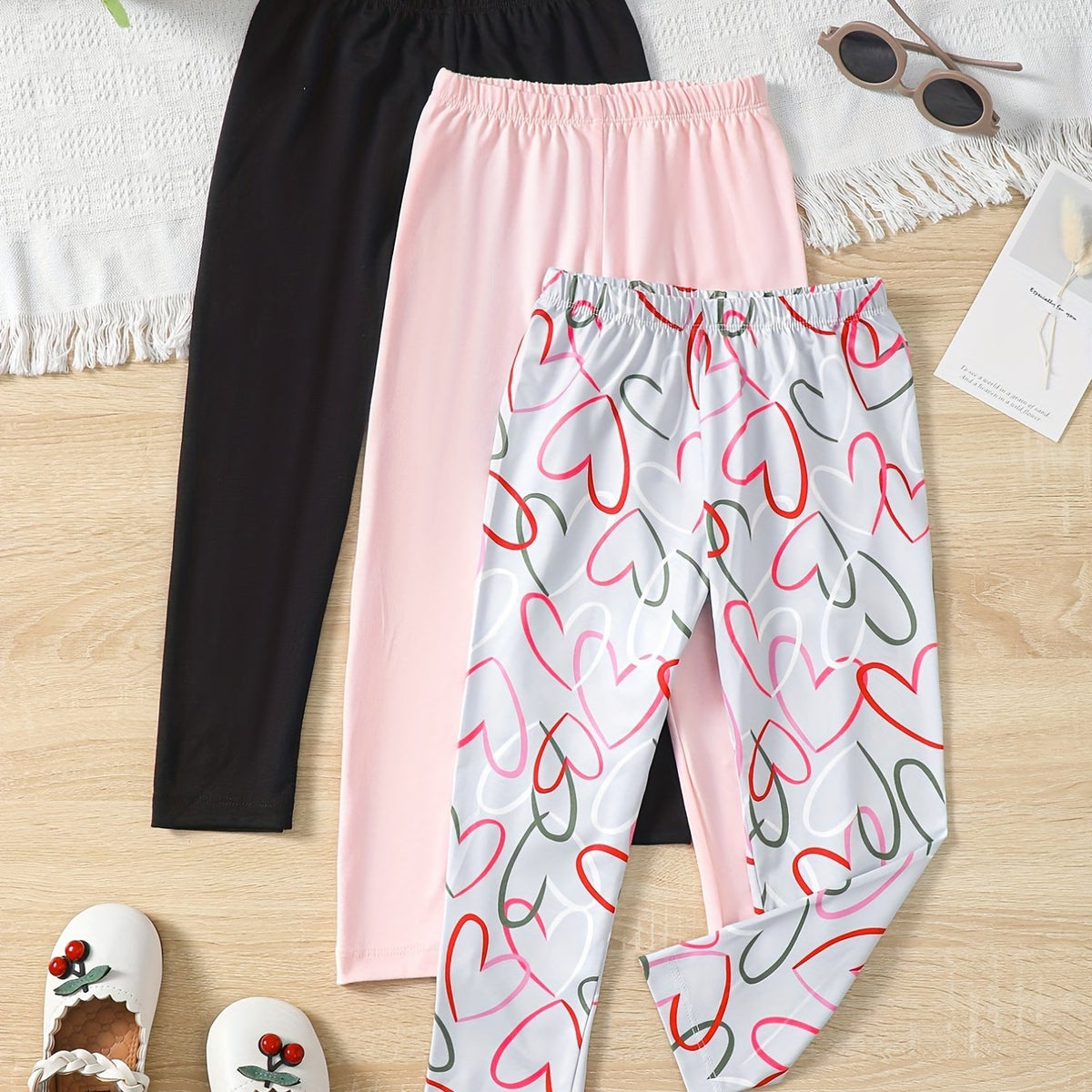 3pcs Girls Ankle Pants Stretchy Printed Legging Pants