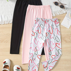 3pcs Girls Ankle Pants Stretchy Printed Legging Pants