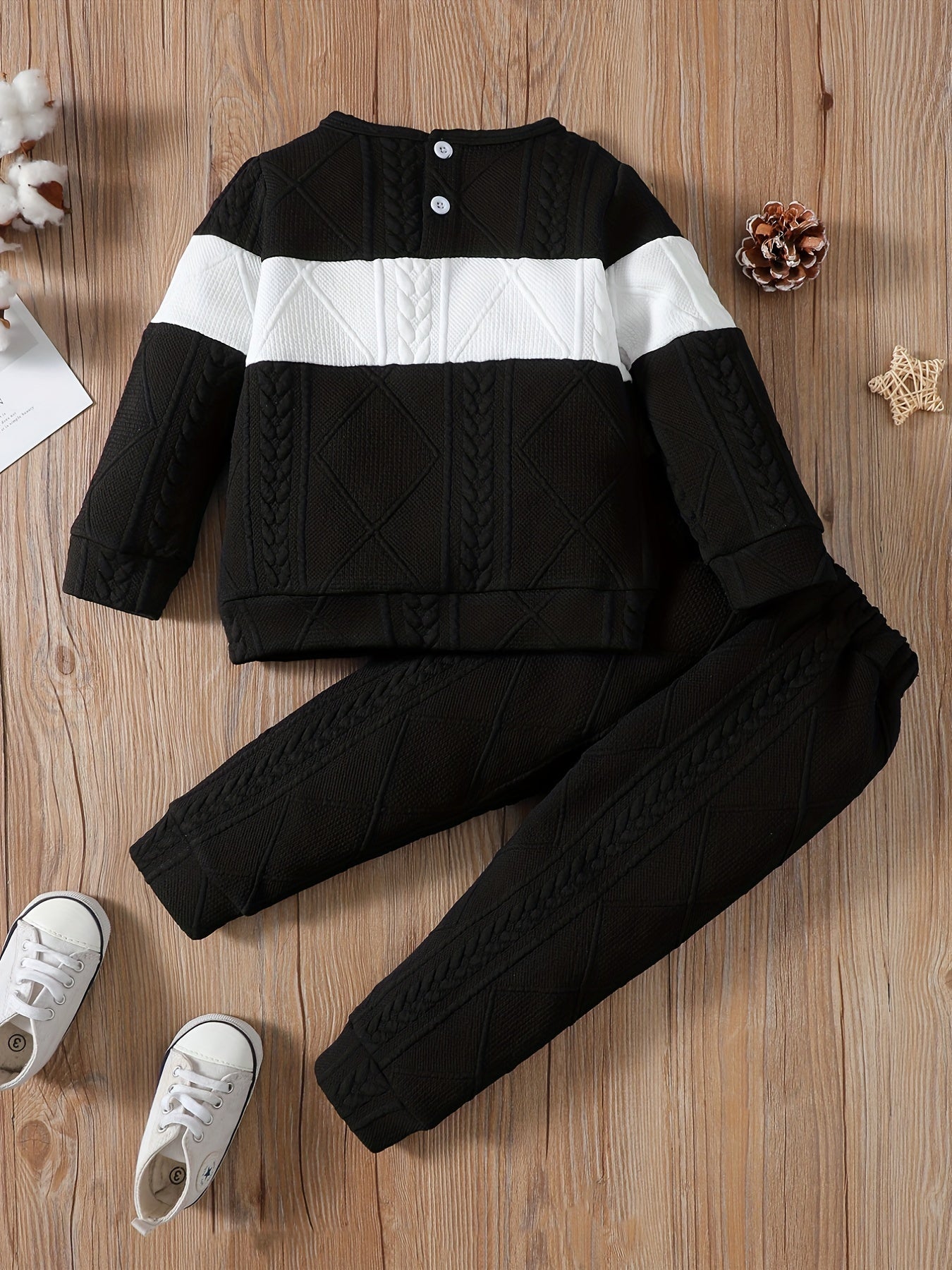 Boys Casual Knitted Block Pullover Top & Pants Set