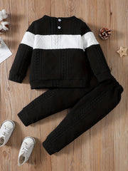 Boys Casual Knitted Block Pullover Top & Pants Set
