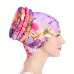 Boho Flower Print Turban Cap Back Twisted Head Wrap for Women