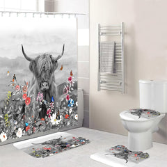 Cow Flower Shower Curtain & Rugs Set