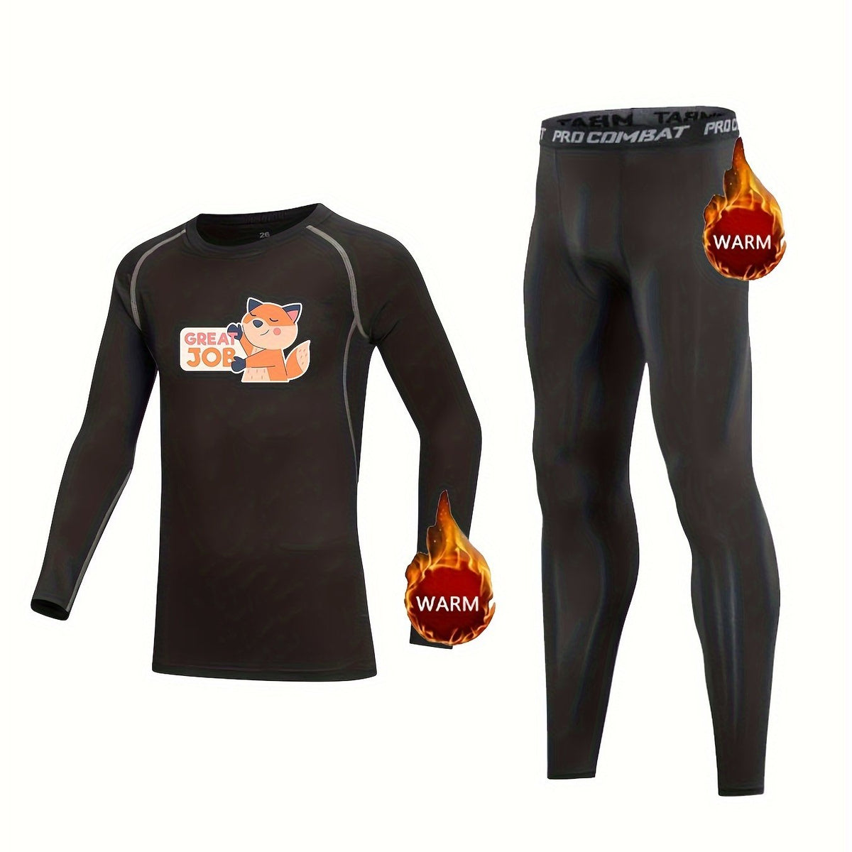 Kids Fox Pattern Fleece Sets Crew Neck Pullover & Elastic Waist Pants