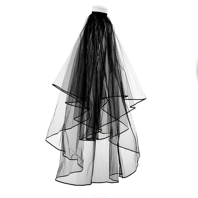 Gothic Veil Headdress With Comb Double Layer Headwear