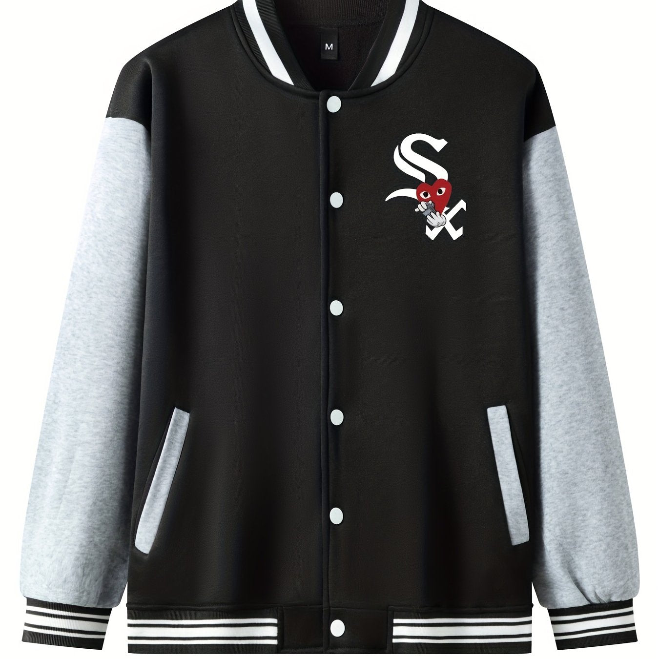 SX Heart Eyes Letter Print Baseball Jacket Men's Spring Fall Clothes
