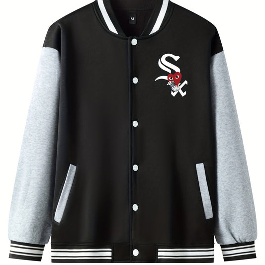 SX Heart Eyes Letter Print Baseball Jacket Men's Spring Fall Clothes