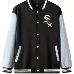 SX Heart Eyes Letter Print Baseball Jacket Men's Spring Fall Clothes