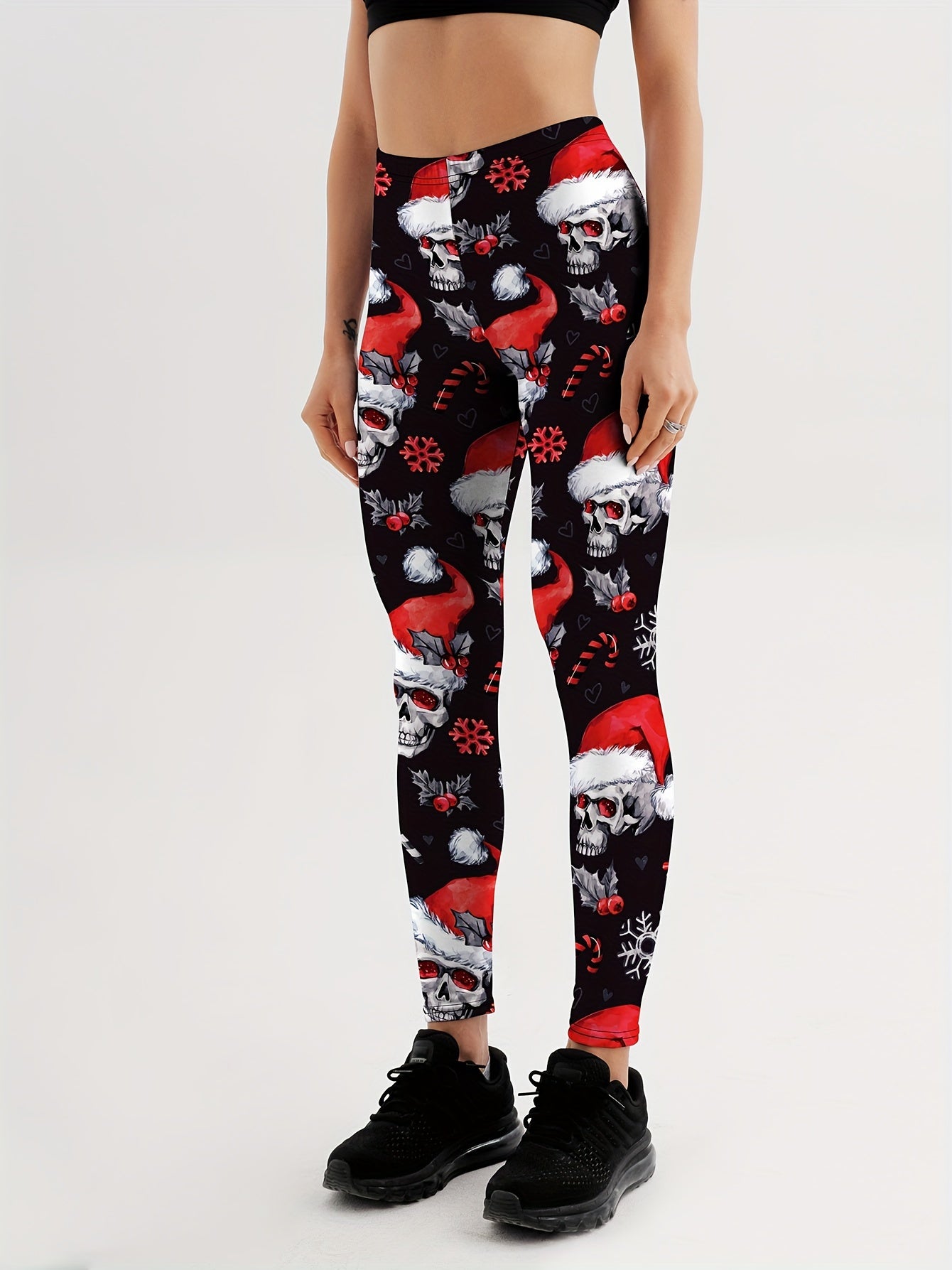 Christmas Skull Print Yoga Pants High Stretch Leggings