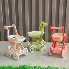 3 Section Stroller 4 Wheels Pastel Colors Pink Green Yellow Peach