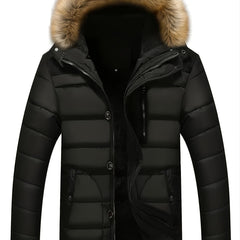 Men's Casual Cotton Padded Jacket with Removable Hood
