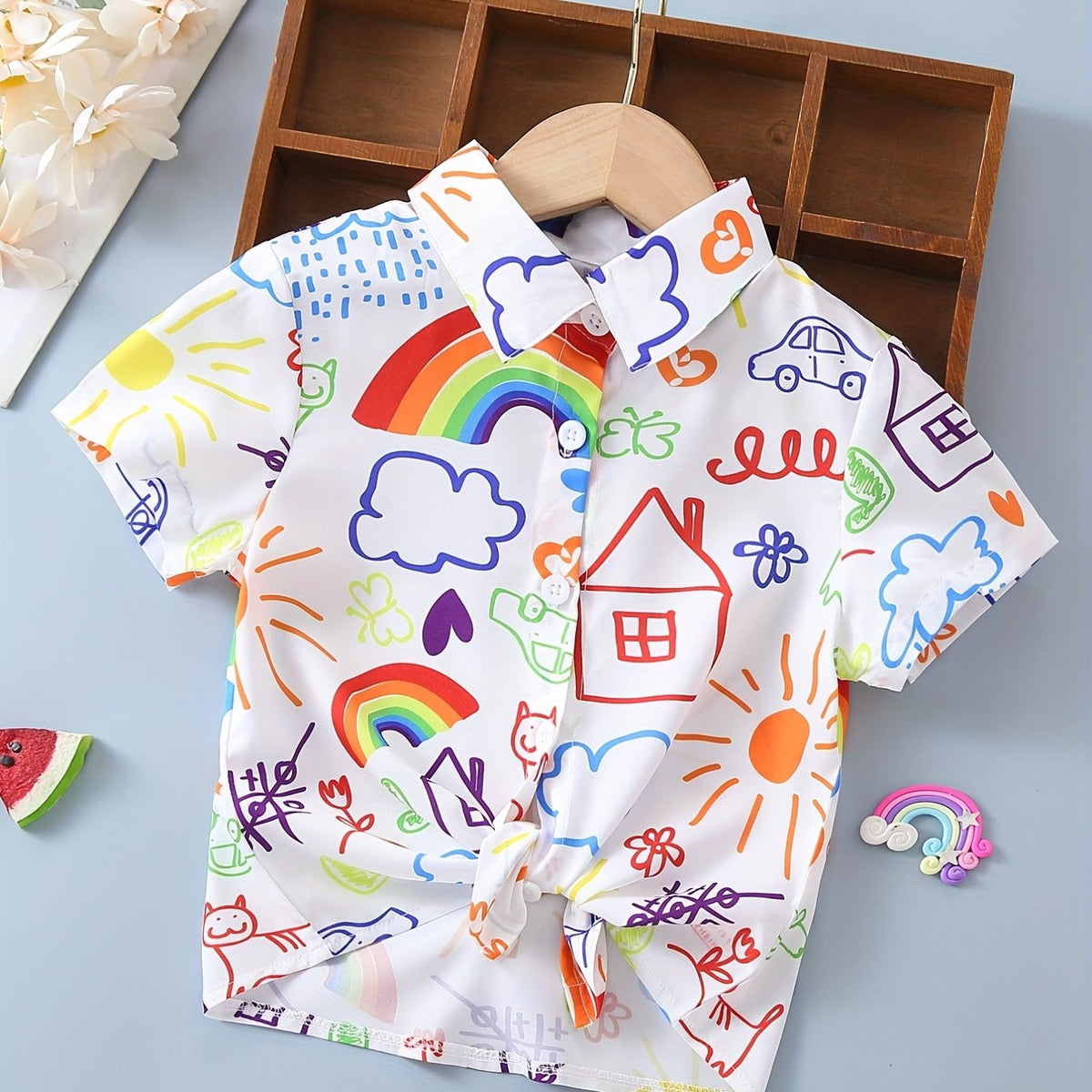 Boys Rainbow House Car Cloud Butterfly Cartoon Shirt