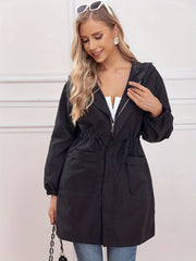 Drawstring Waist Hooded Jacket Women's Outerwear