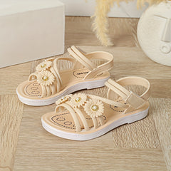 Girls Flower Decor Open Toe Sandals Lightweight Breathable Sandals