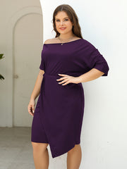  Solid One Shoulder Stretch Dress