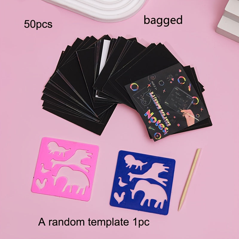50pcs Rainbow Scratch Art Set for Kids - Magic Paper Craft Kit with Note Cards