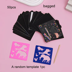 50pcs Rainbow Scratch Art Set for Kids - Magic Paper Craft Kit with Note Cards